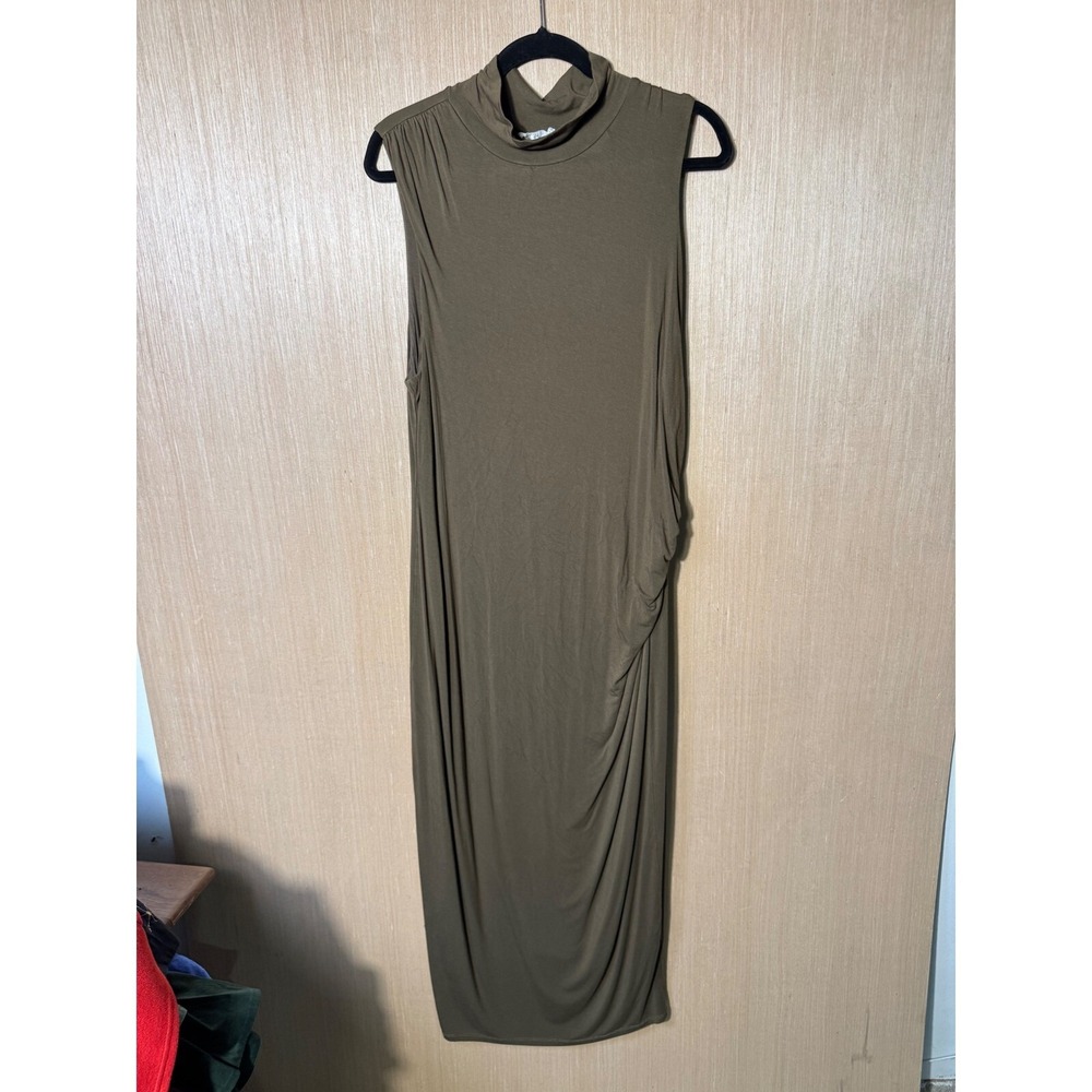 Good American Sleeveless Maxi‎ Dress Size 6 Olive Green Mock Neck Ruched Bodycon